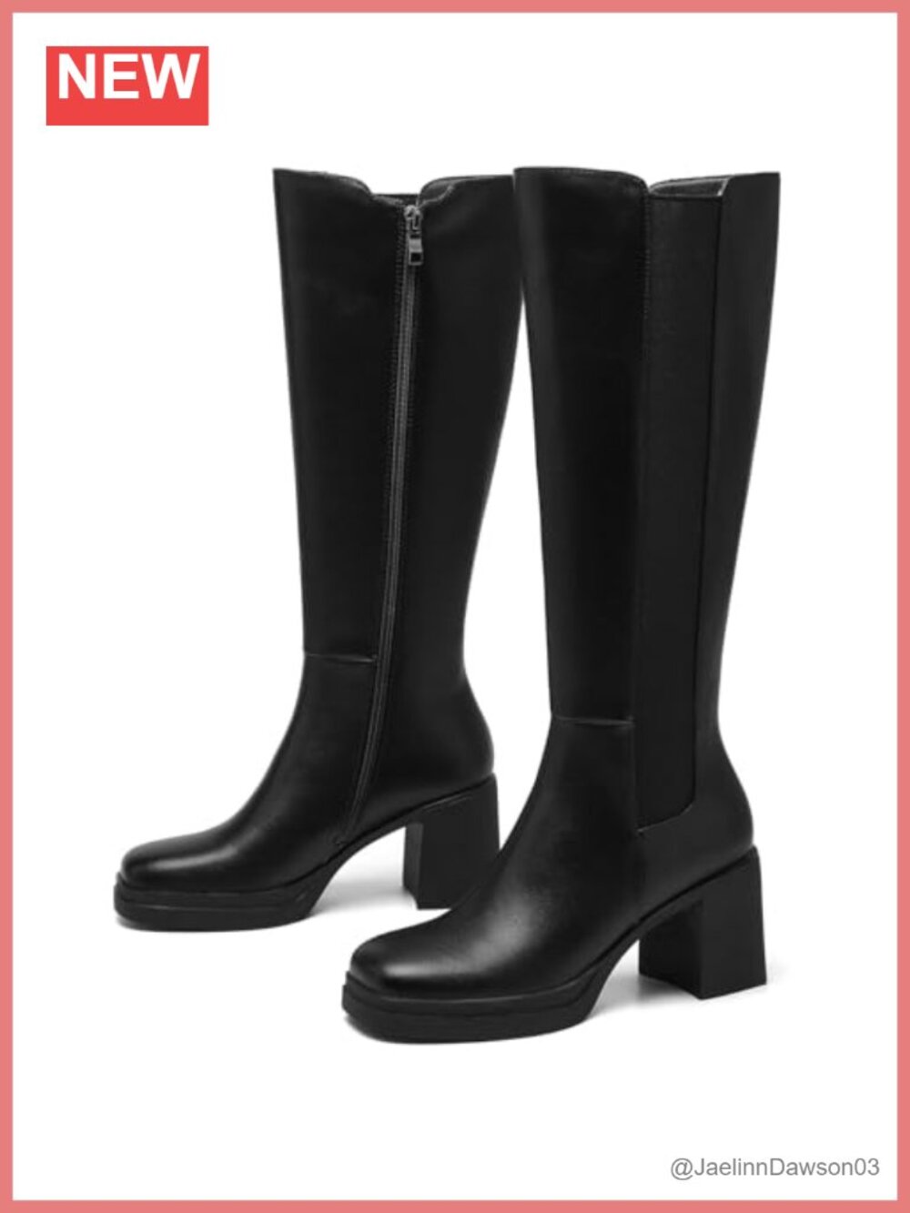 Women's Knee High Boots Chunky Block Heel Platform Stretch Elastic Square Toe